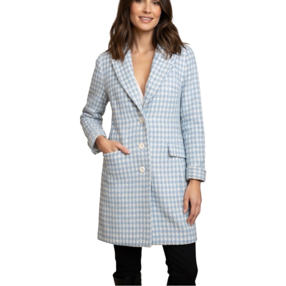 ZINC Light Blue Houndstooth Single-Breasted Lightweight Coat